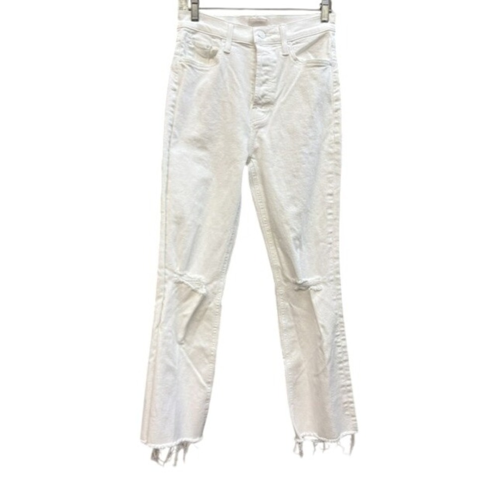 MOTHER The Tripper Ankle Fray Jeans White Distressed High Rise Button Fly 27